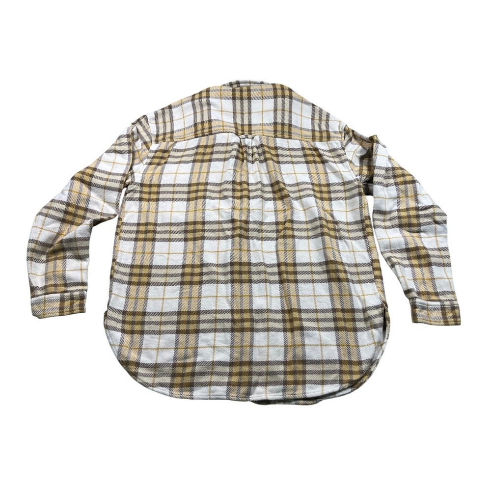 American Eagle Plaid Flannel Shacket XS Button Front Shirt Jacket Cream Brown - Picture 2 of 3